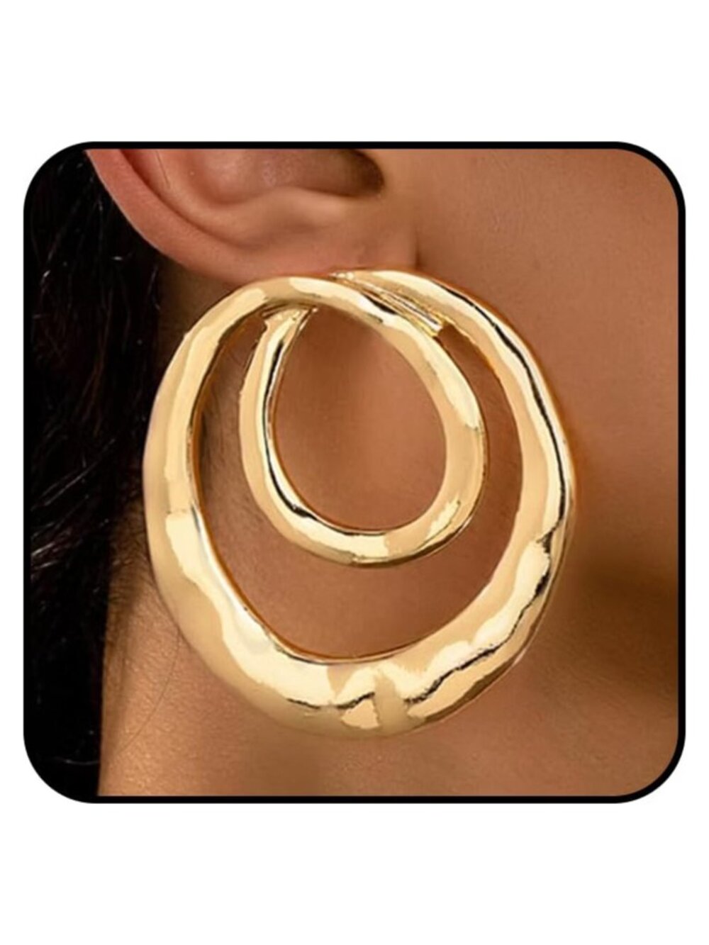 Gold Chunky Geometric Big Dangle Earrings Large Round Statement Drop Lever Back